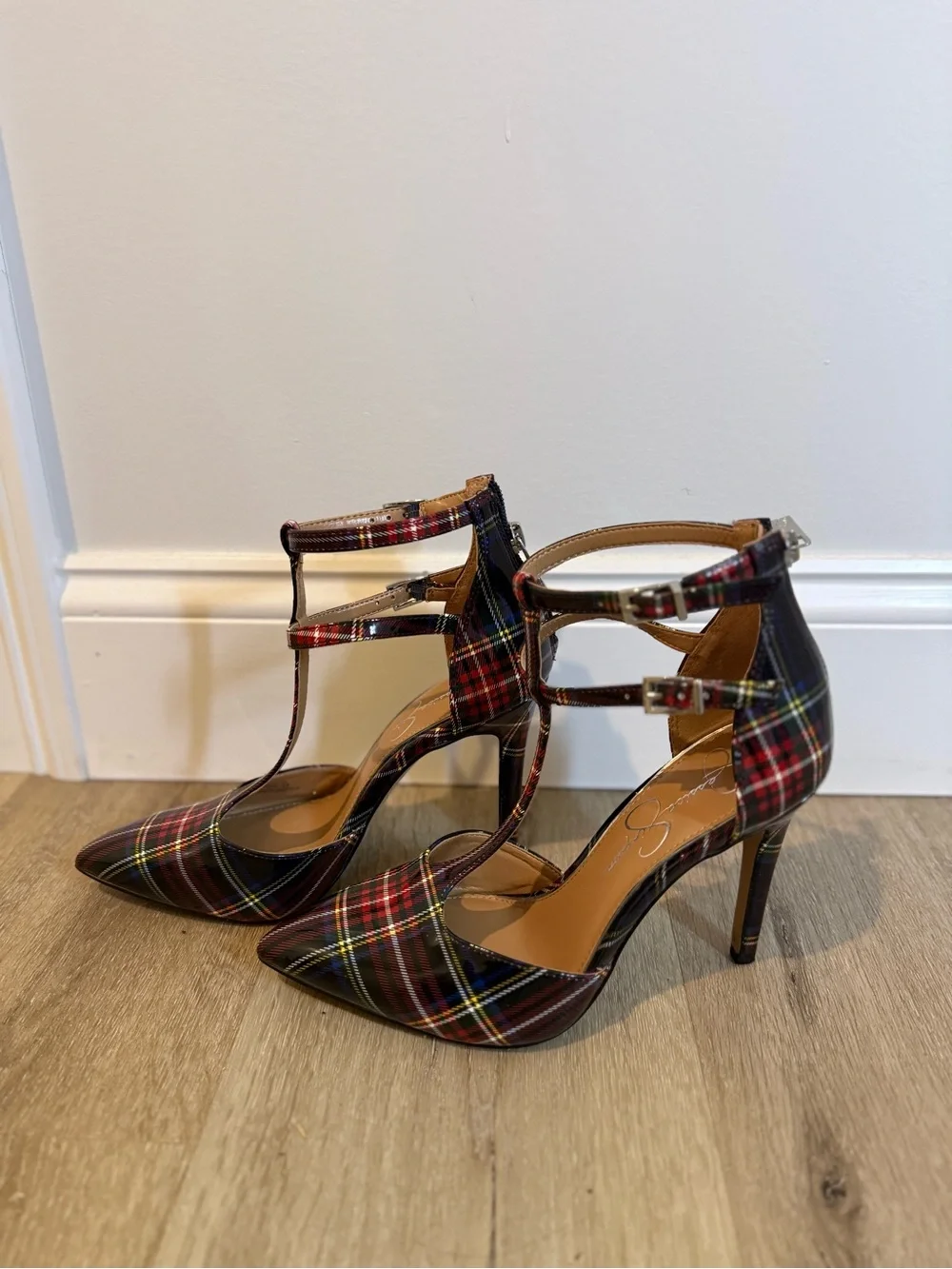 Jessica Simpson Pyllah Plaid High T-Strap Pumps.